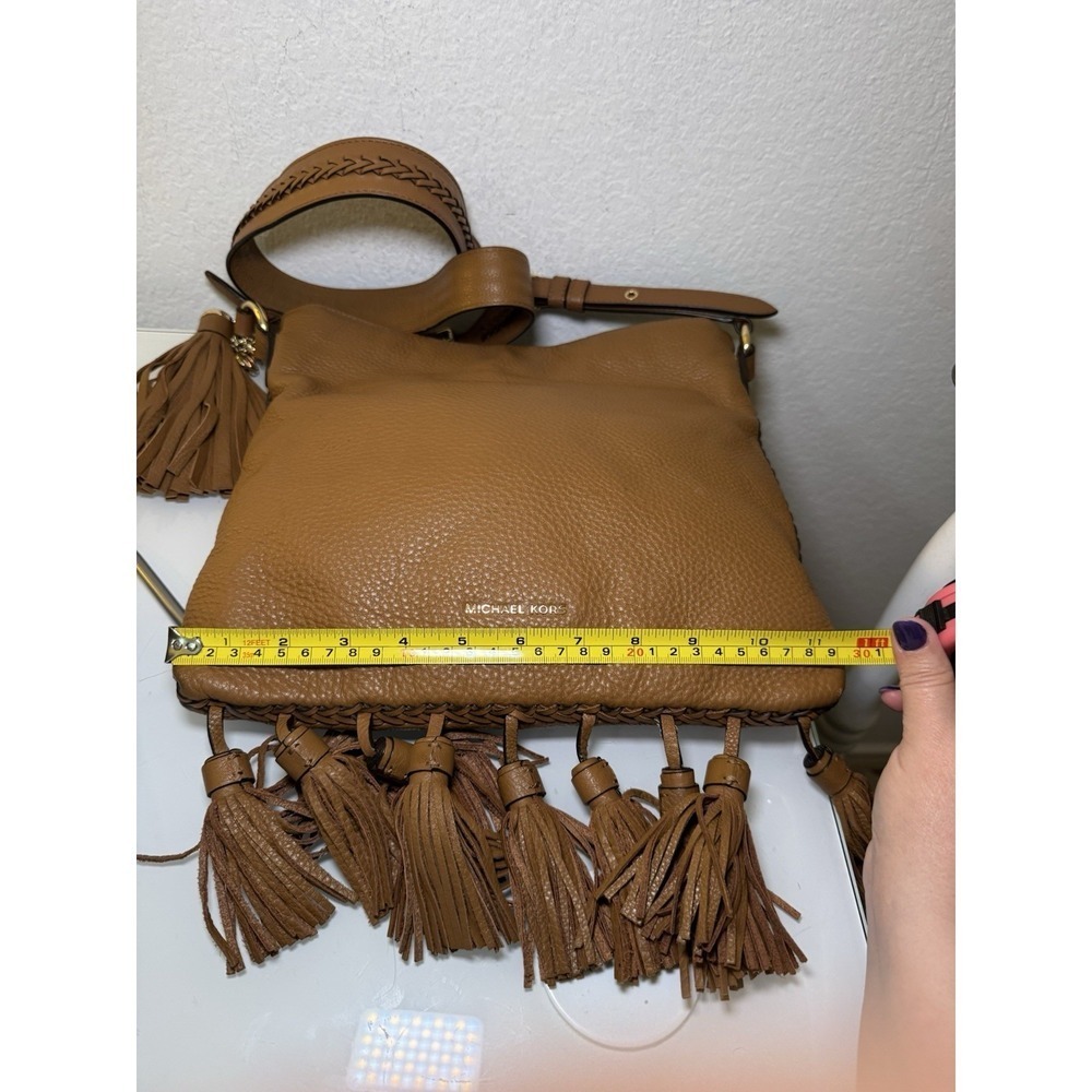 Michael Kors Camel Brown Tasseled Crossbody Purse Braid Strap Design Western - Picture 11 of 16